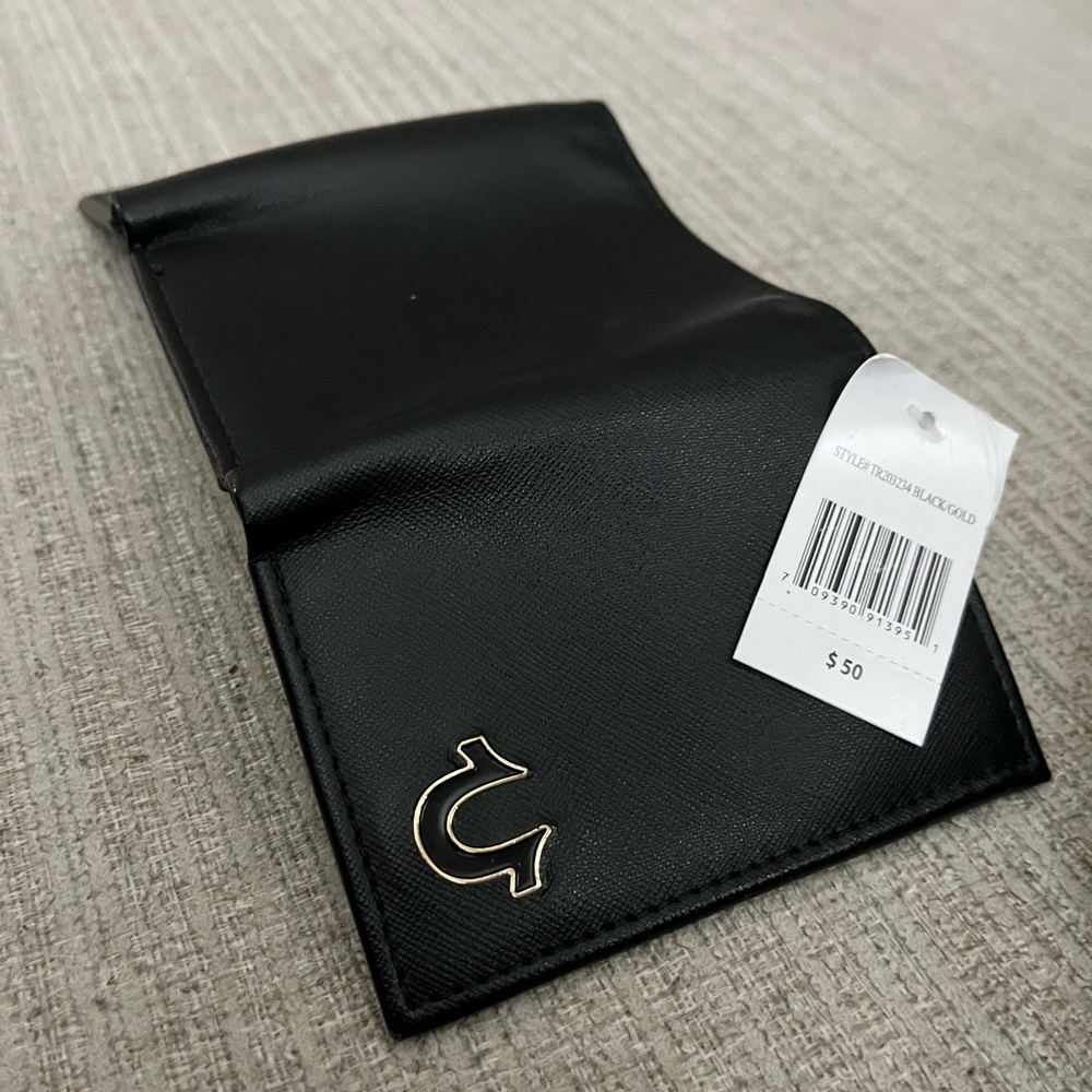 True Religion Sleek Black Money Clip with Gold Detail